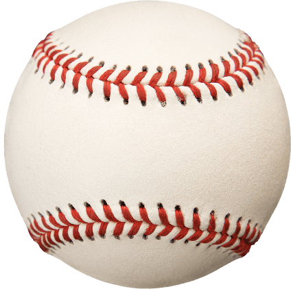Close-up of a white baseball with red stitching on the seams.